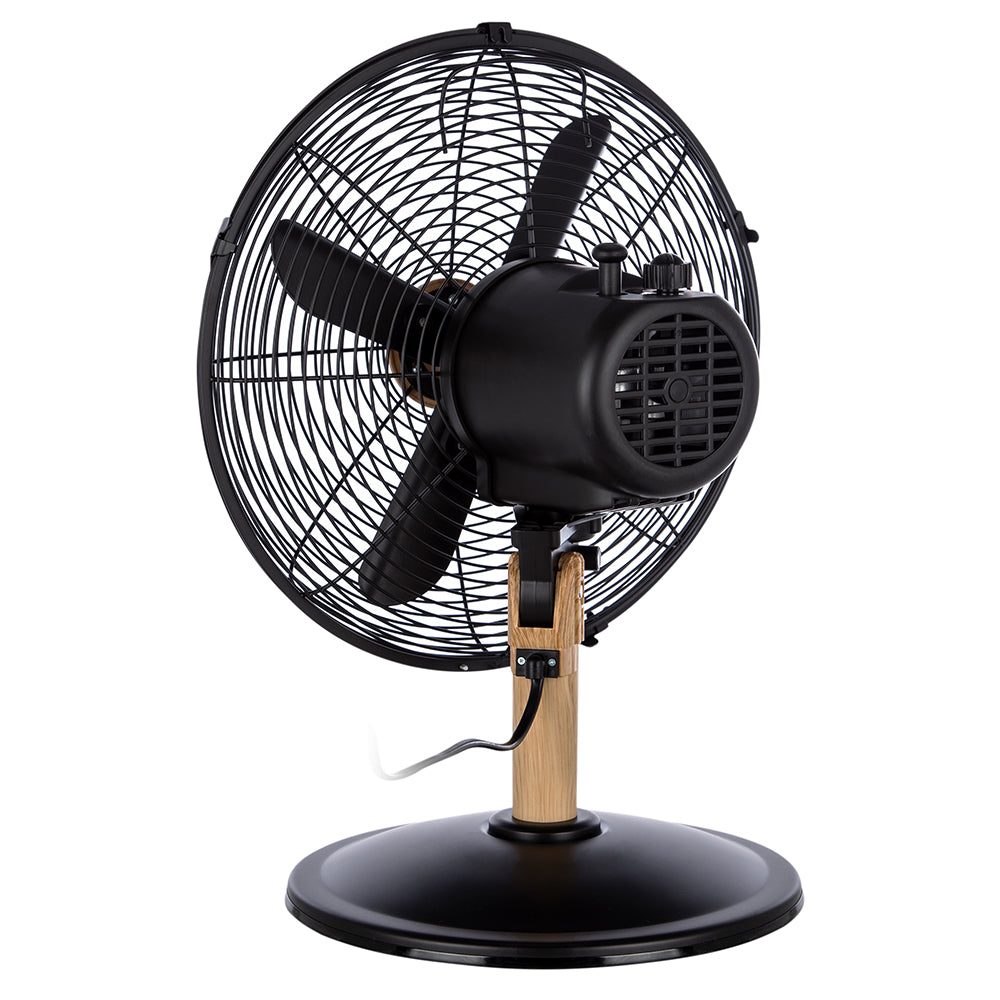 Ventilador de Mesa 12 Pulgadas Metal Madera Negro Potencia 45W