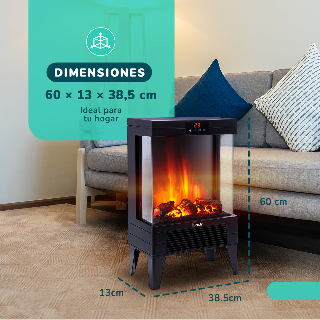 Estufa Chimenea Electrica Kendal Potencia 1800w Cobertura 20m2 Efecto Flama