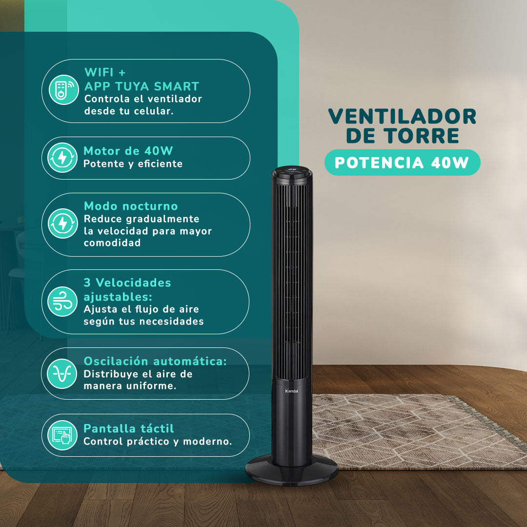 Ventilador Torre Kendal Kvt-k4007 Potente Con Wifi Y Control Remoto