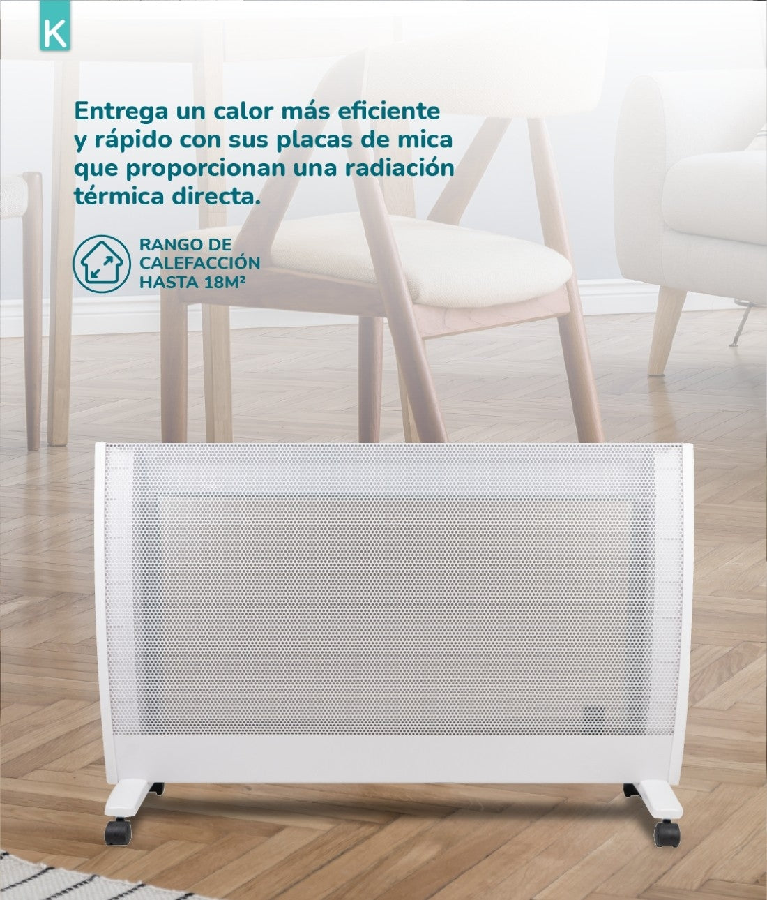 Estufa  Panel Calefactor MICA KENDAL Potencia 1800w Cobertura 18m2 Instalación Piso/Muro