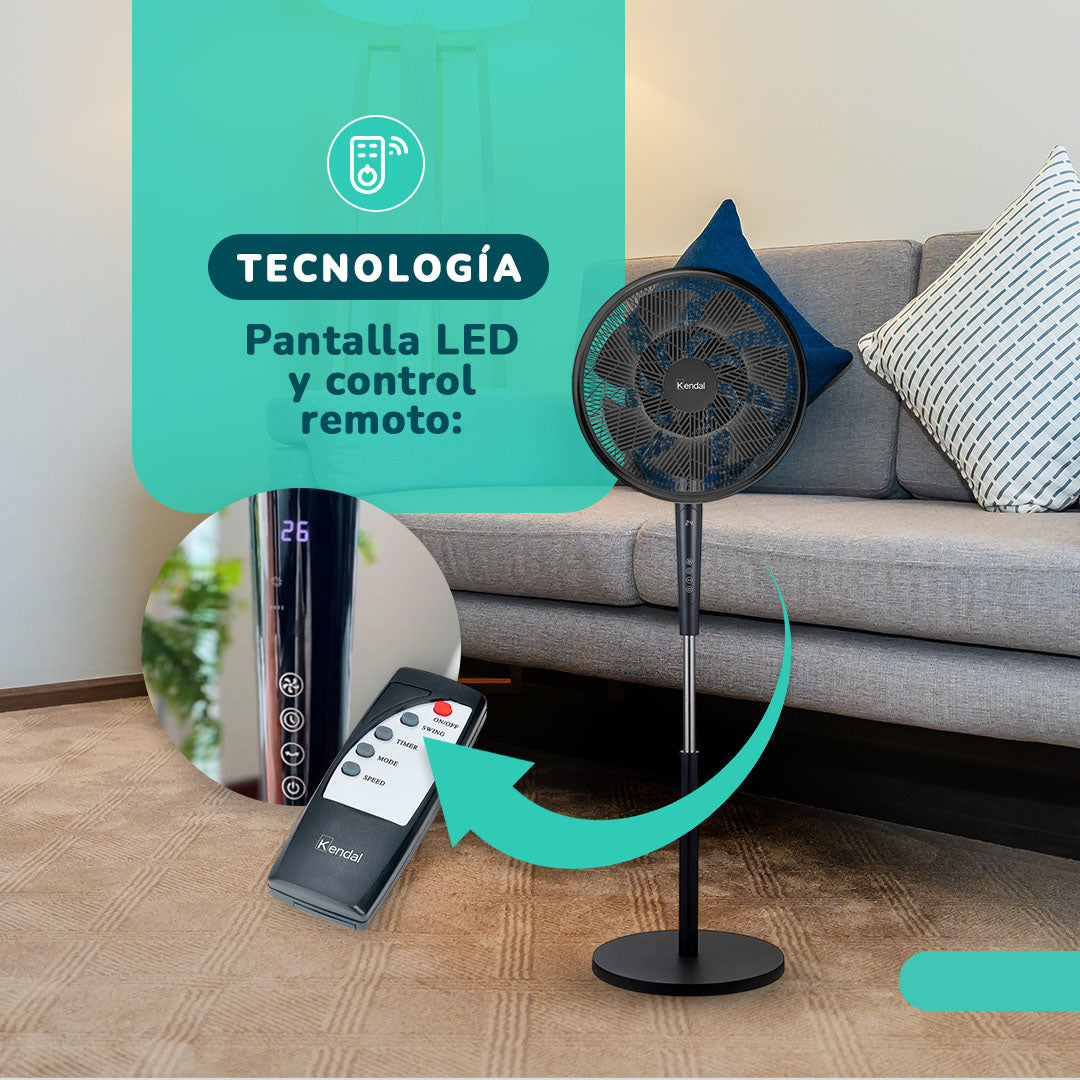Ventilador Kendal KVP-TURBO3 3x1 - Aspas Dobles 14 - 55W - Control Remoto y  Pantalla LED